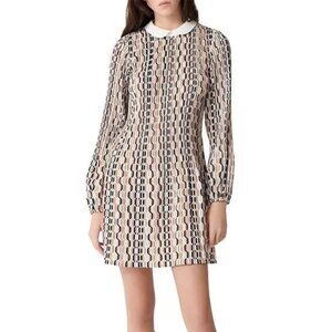 Maje Rockilana Retro 70s Geometric Print Long Sleeve Mini Dress Size EU 36